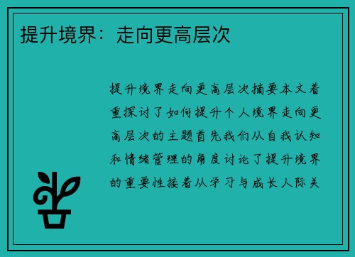 提升境界：走向更高层次
